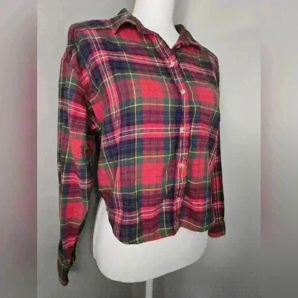 American Eagle Womens Flannel Button-Down With Patchwork Elbow - Picture 2 of 11